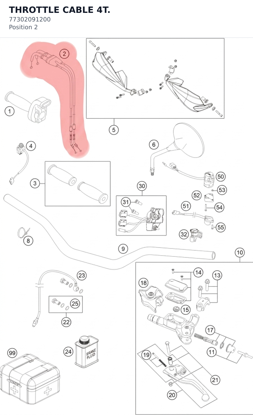 Diagram preview: THROTTLE CABLE 4T. (77302091200)