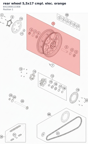 Diagram preview: rear wheel 5,5x17  cmpl. elec. orange (64110001133EB)