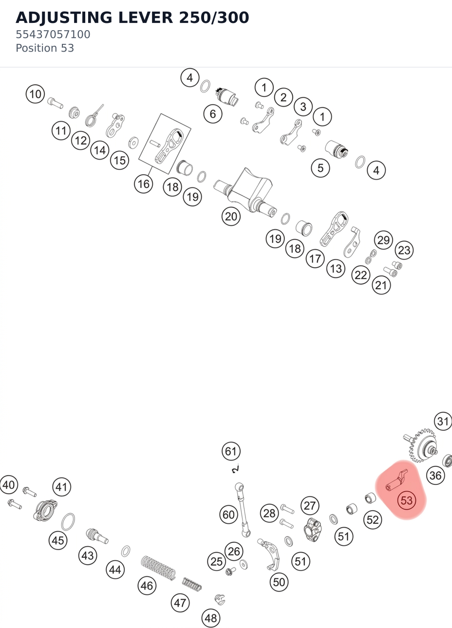 Diagram preview: ADJUSTING LEVER 250/300 (55437057100)