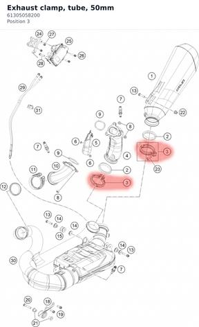 Diagram preview: Exhaust clamp, tube, 50mm (61305058200)