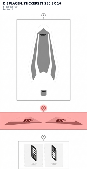 Diagram preview: DISPLACEM.STICKERSET 250 SX 16 (54808698800)