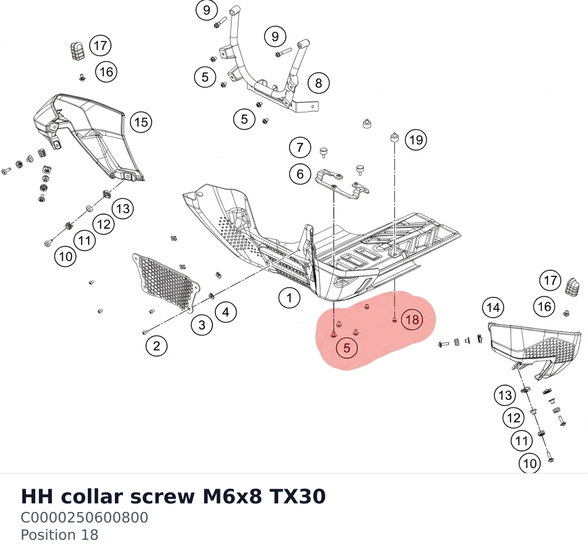 Diagram preview: HH collar screw M6x8 TX30 (C0000250600800)