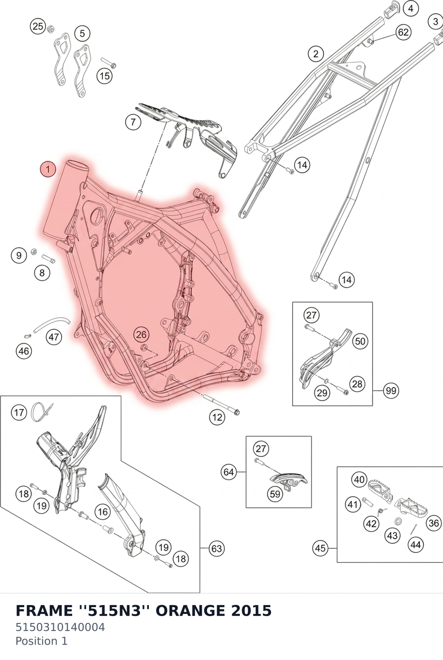 Diagram preview: FRAME  ''515N3'' ORANGE     2015 (5150310140004)