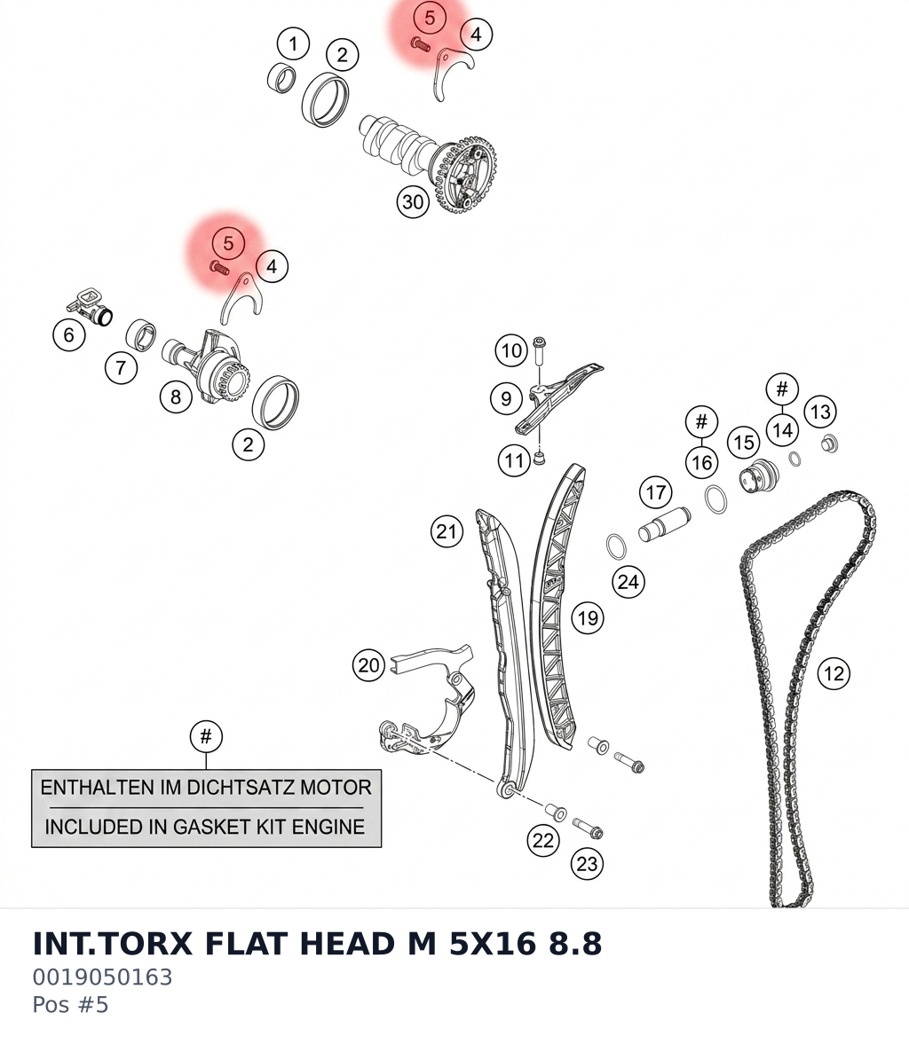 Diagram preview: INT.TORX FLAT HEAD M 5X16 8.8 (0019050163)
