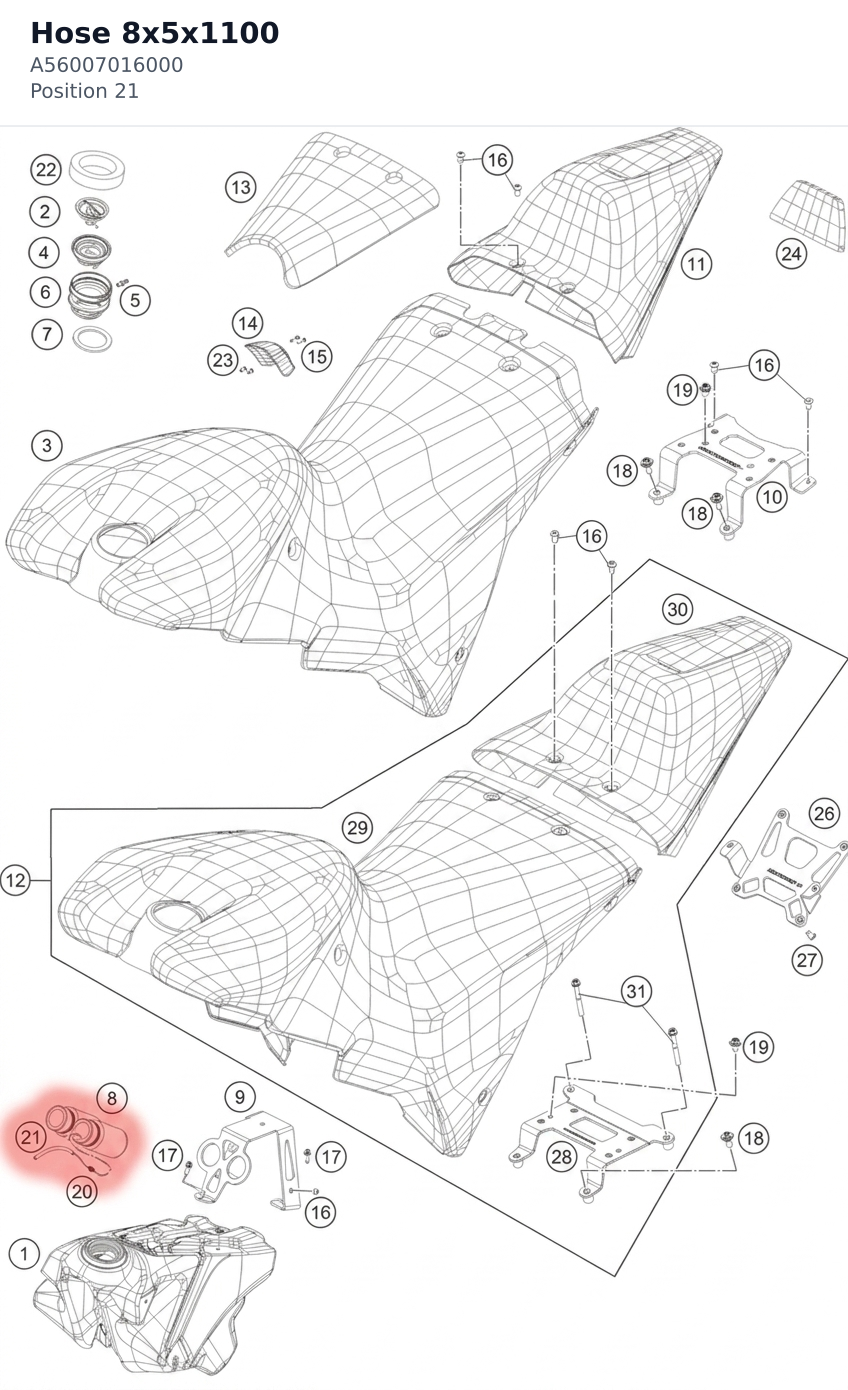 Diagram preview: Hose 8x5x1100 (A56007016000)