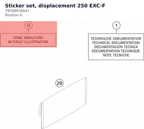 Diagram preview: Sticker set, displacement 250 EXC-F (79708078047)