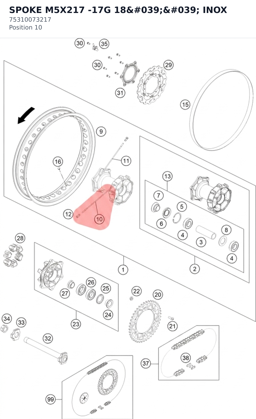 Diagram preview: SPOKE M5X217 -17G 18'' INOX (75310073217)