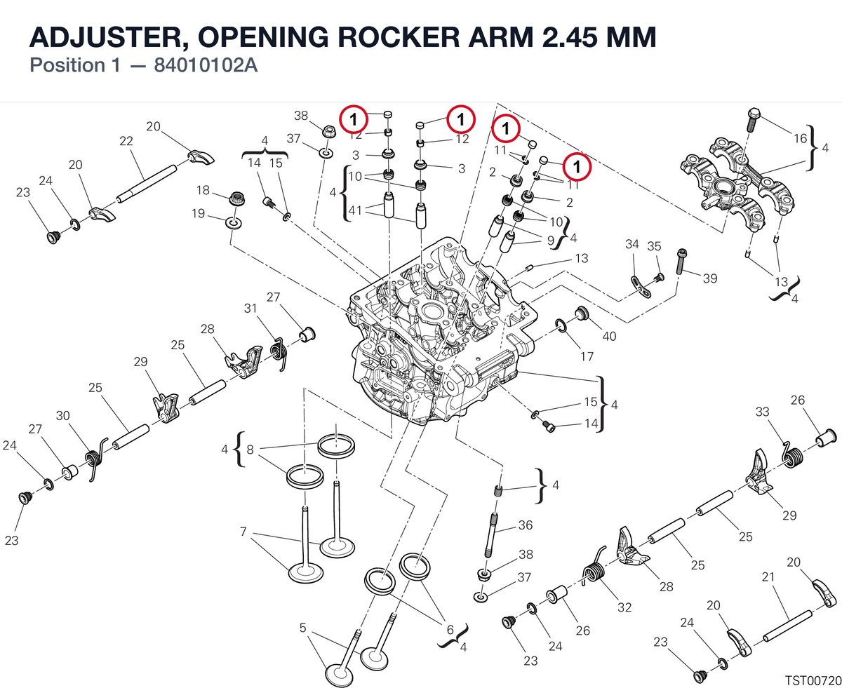ADJUSTER, OPENING ROCKER ARM 2.45 MM 84010102A diagram position