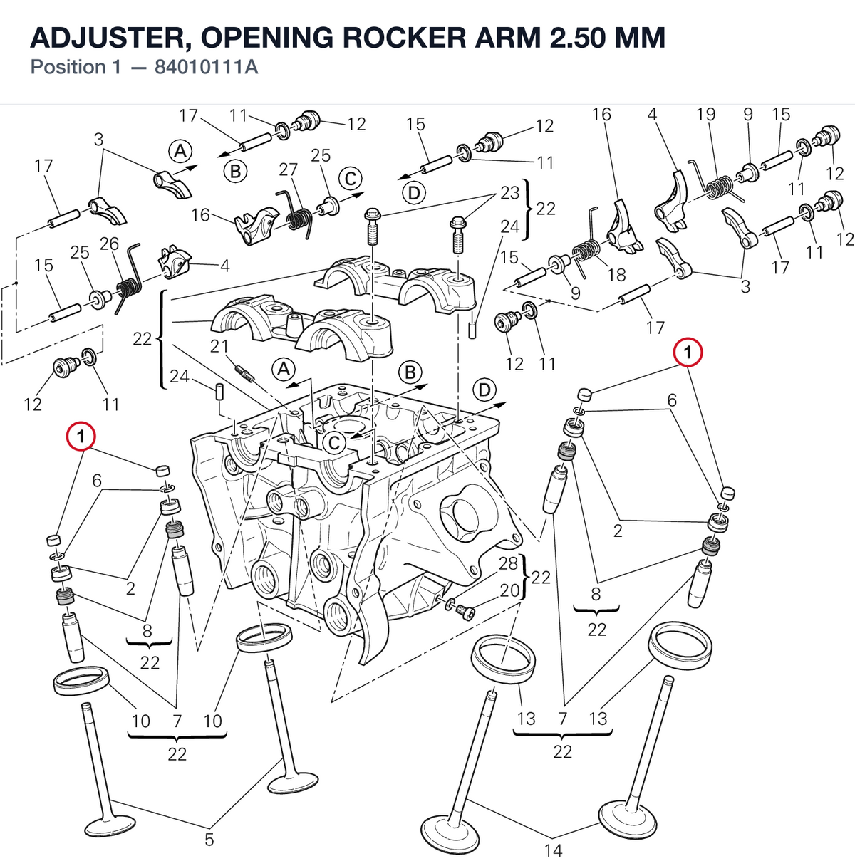 ADJUSTER, OPENING ROCKER ARM 2.50 MM 84010111A diagram position