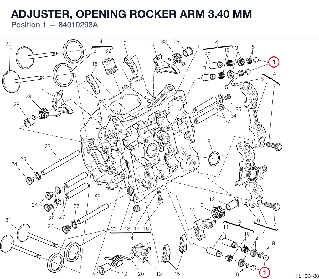 ADJUSTER, OPENING ROCKER ARM 3.40 MM 84010293A diagram position