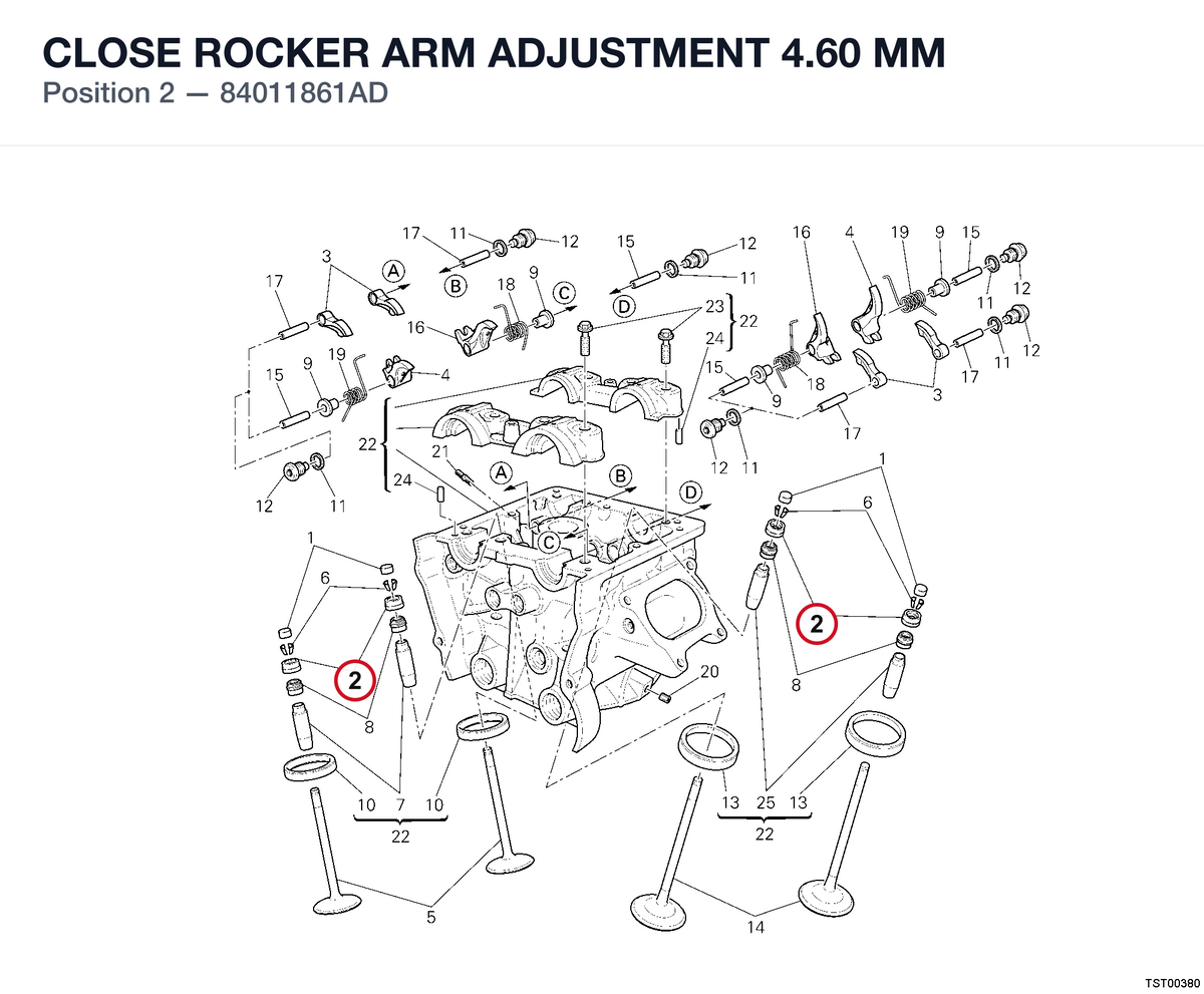 CLOSE ROCKER ARM ADJUSTMENT 4.60 MM 84011861AD diagram position
