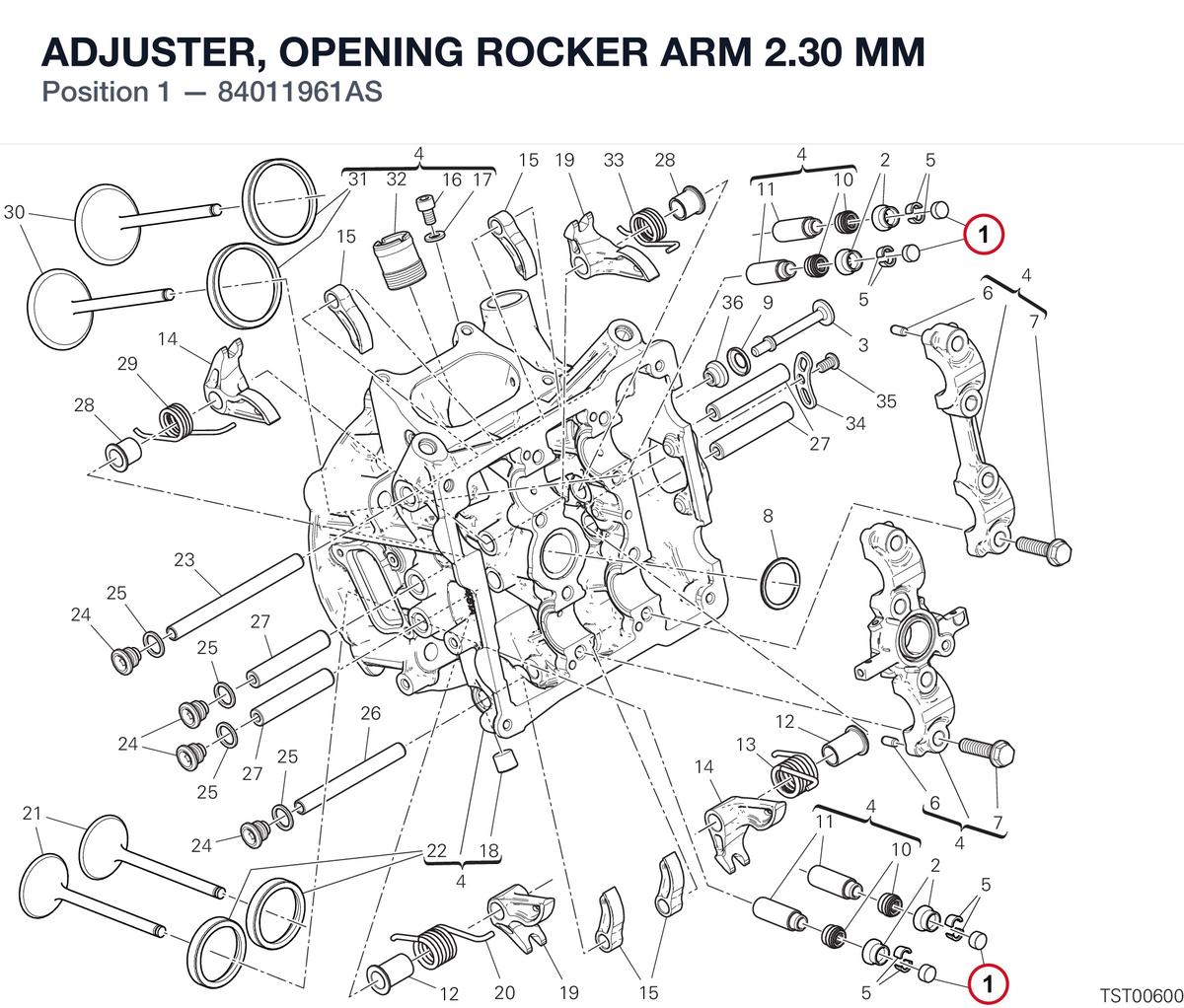 ADJUSTER, OPENING ROCKER ARM 2.30 MM 84011961AS diagram position