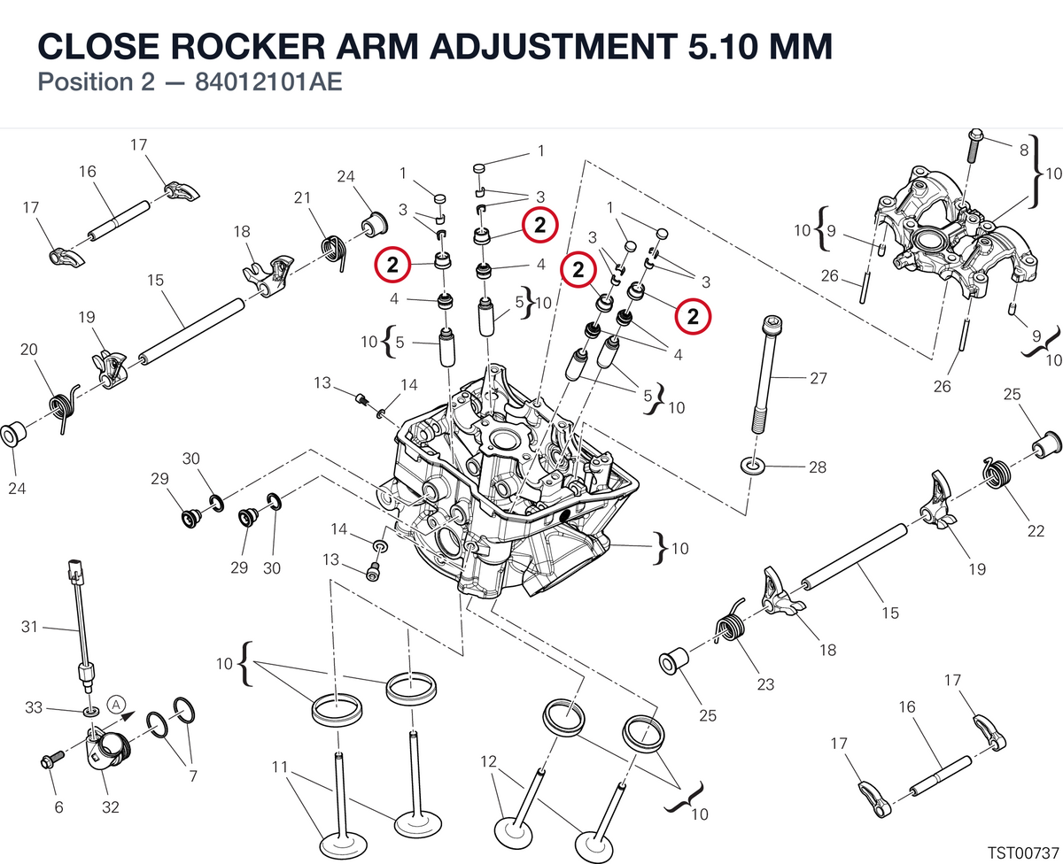 CLOSE ROCKER ARM ADJUSTMENT 5.10 MM 84012101AE diagram position