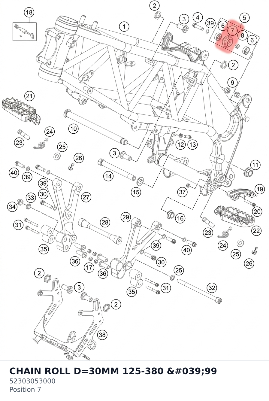 Diagram preview: CHAIN ROLL D=30MM 125-380 '99 (52303053000)