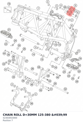 Diagram preview: CHAIN ROLL D=30MM 125-380 '99 (52303053000)