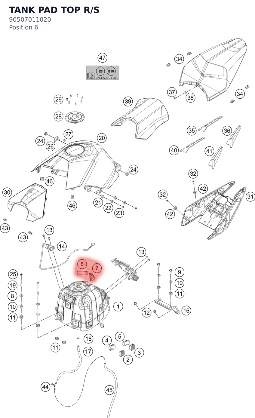 Diagram preview: TANK PAD TOP R/S (90507011020)