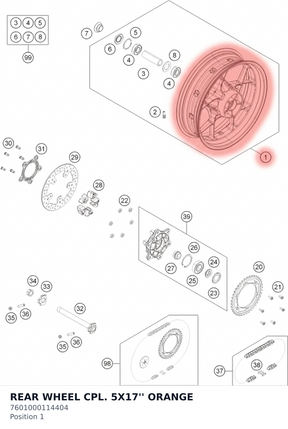 Diagram preview: REAR WHEEL CPL. 5X17'' ORANGE (7601000114404)