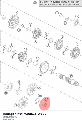 Diagram preview: Hexagon nut M20x1.5 WS32 (60033035000)