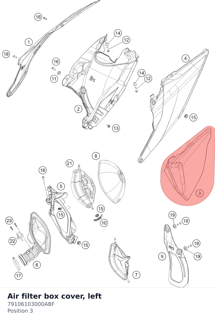 Diagram preview: Air filter box cover, left (79106103000ABF)