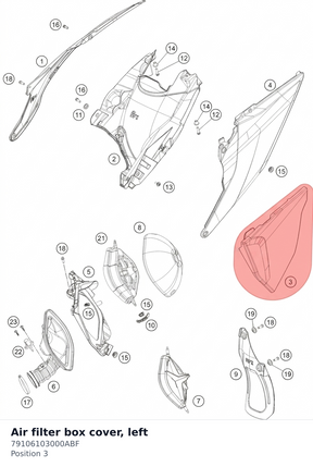Diagram preview: Air filter box cover, left (79106103000ABF)