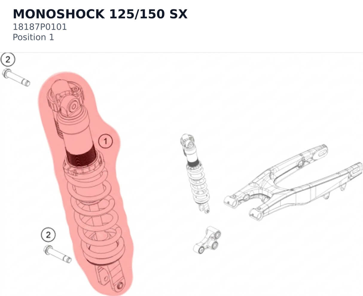 Diagram preview: MONOSHOCK 125/150 SX (18187P0101)