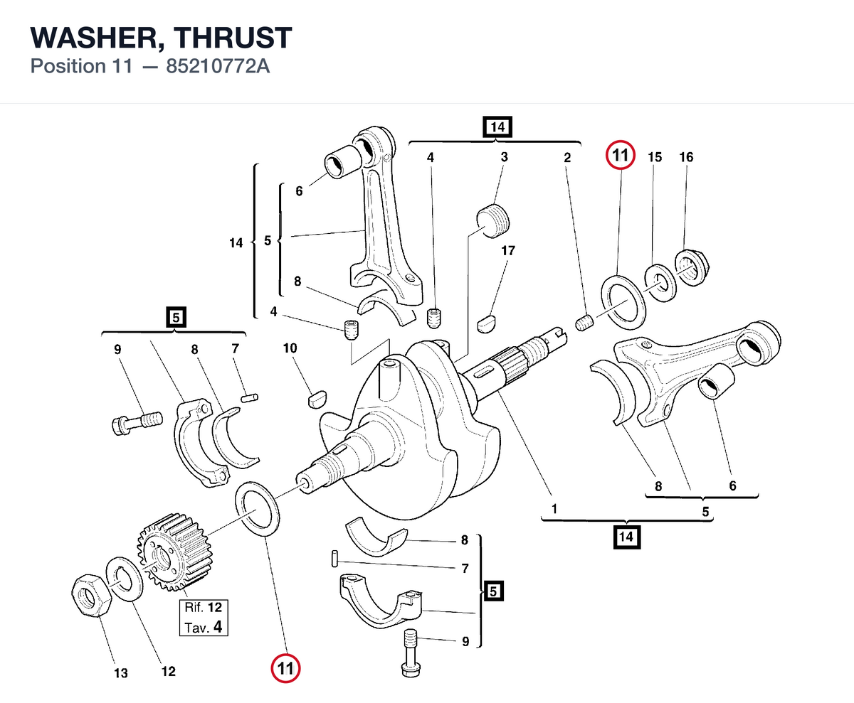 WASHER, THRUST 85210772A diagram position