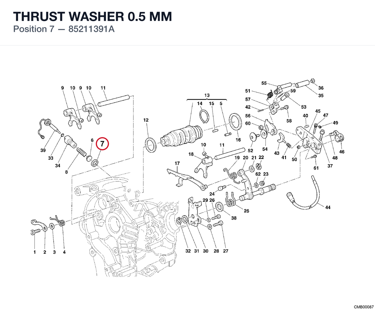 THRUST WASHER 0.5 MM 85211391A diagram position