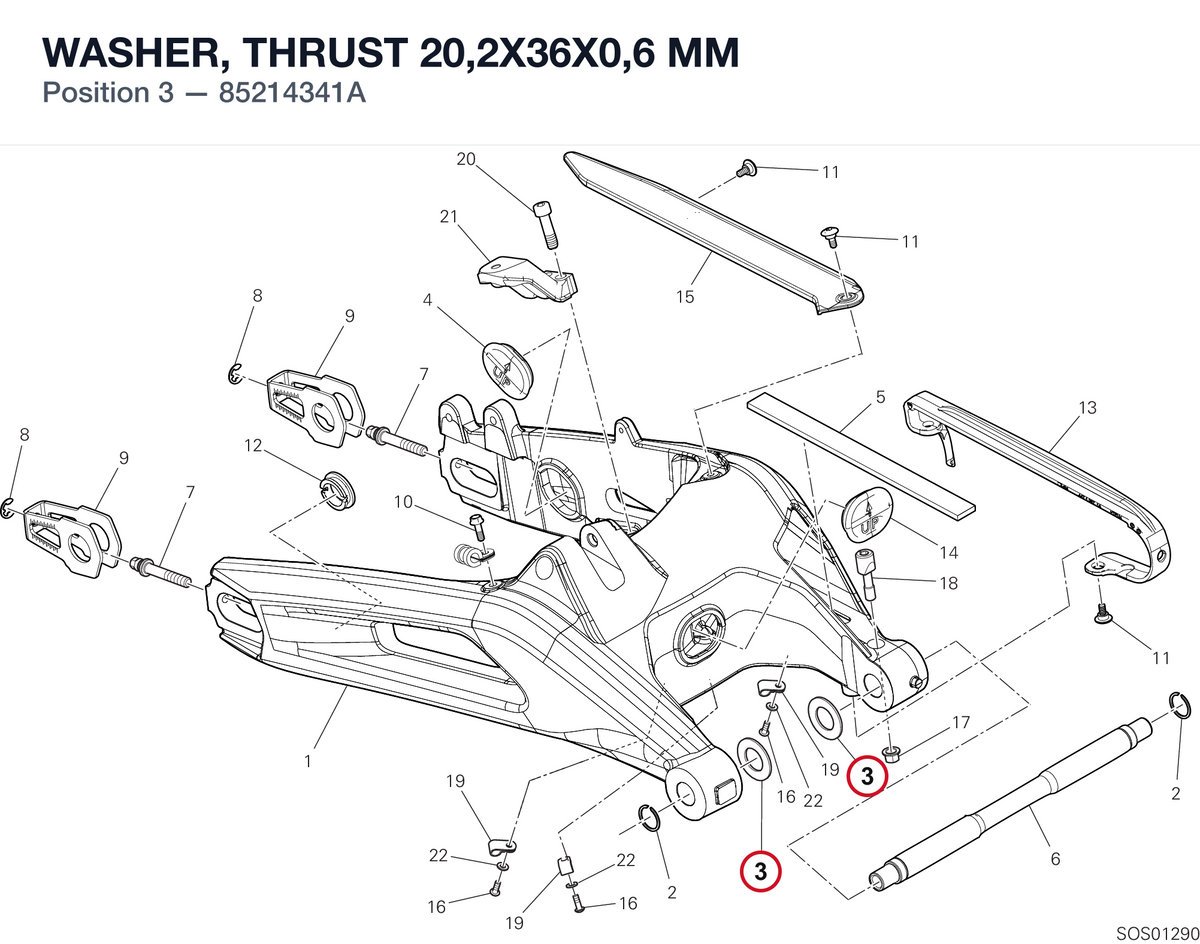 WASHER, THRUST 20,2X36X0,6 MM 85214341A diagram position