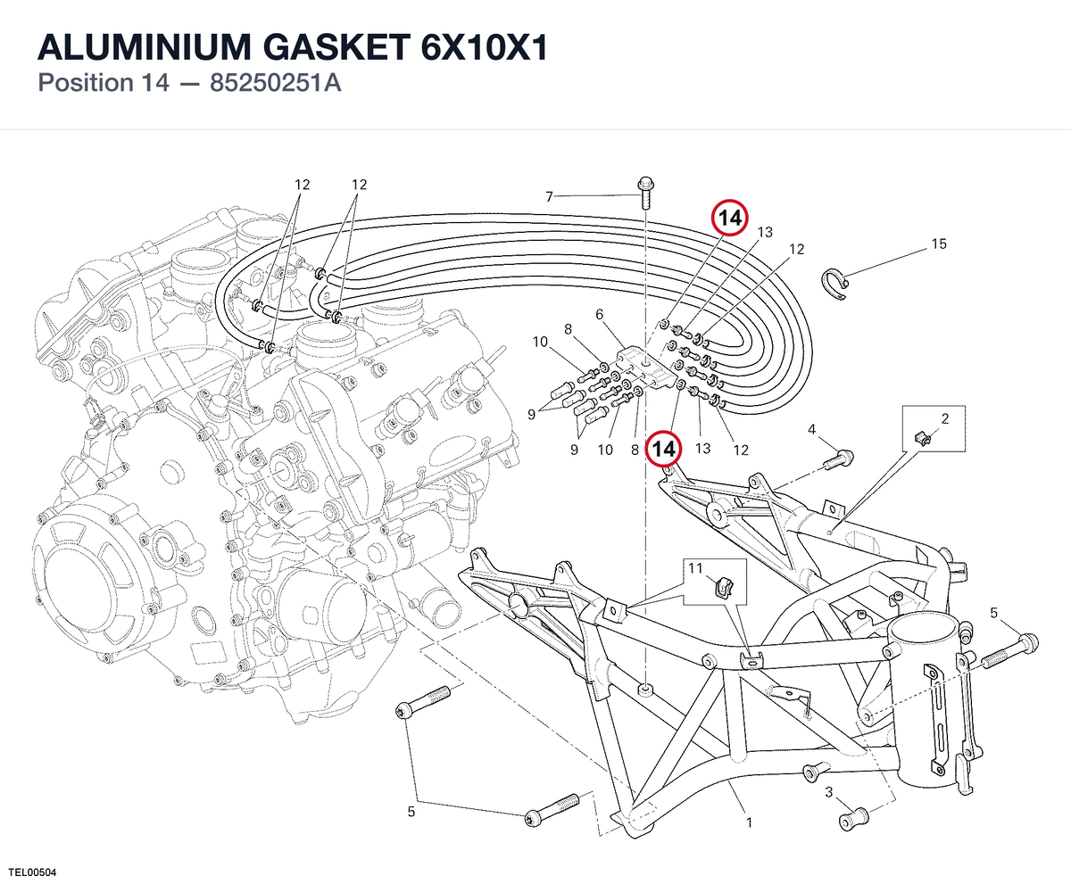 ALUMINIUM GASKET 6X10X1 85250251A diagram position