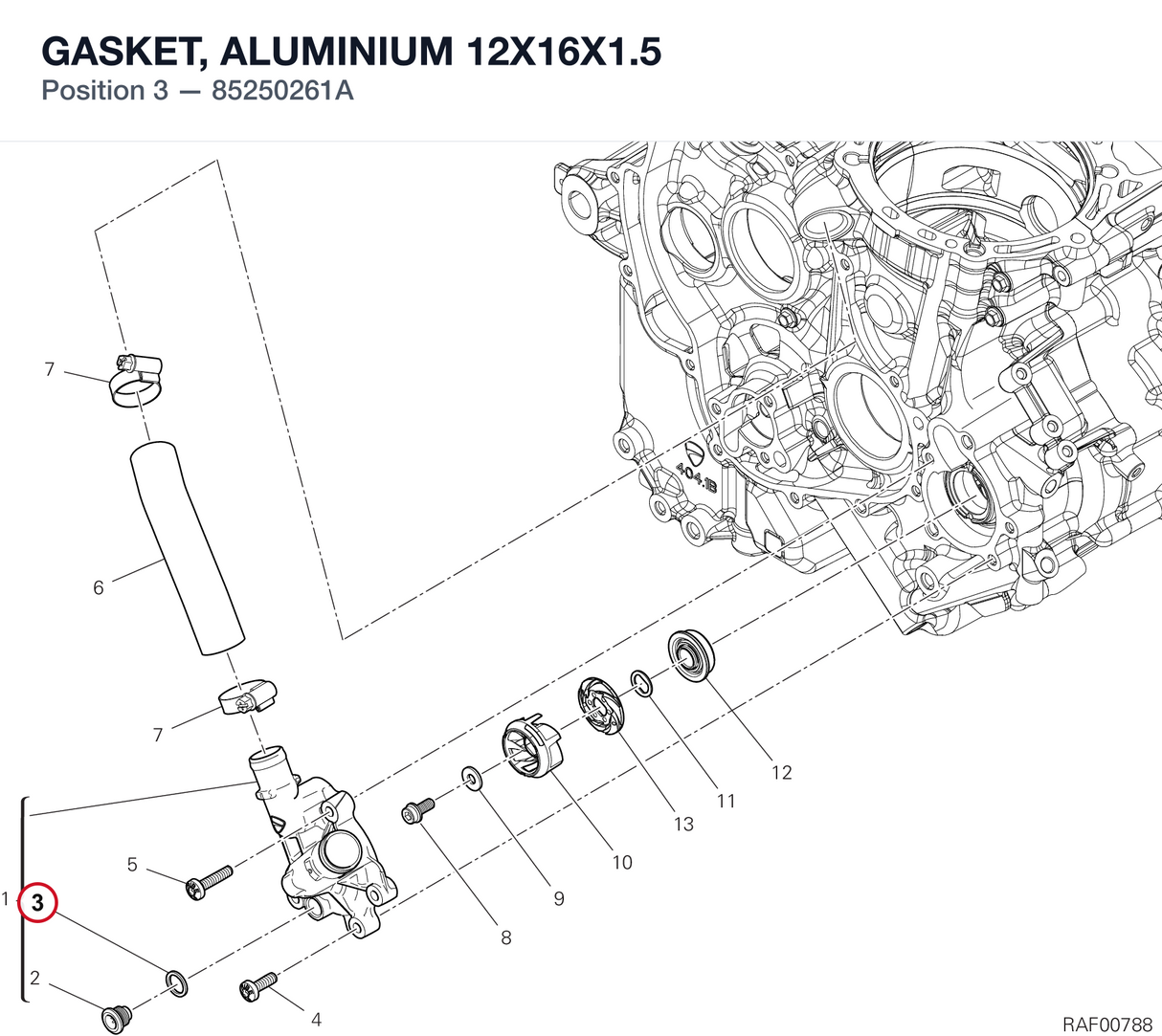 GASKET, ALUMINIUM 12X16X1.5 85250261A diagram position