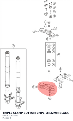 Diagram preview: TRIPLE CLAMP BOTTOM CMPL. X=32MM BLACK (6360103203230S)