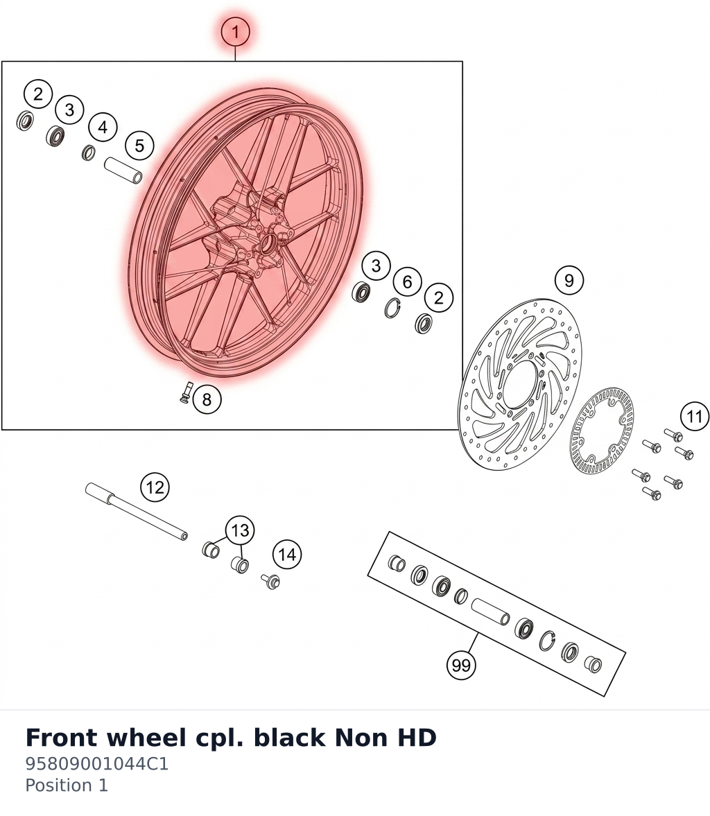 Diagram preview: Front wheel cpl. black Non HD (95809001044C1)