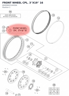 Diagram preview: FRONT WHEEL CPL. 3''X19''     16 (6040900114430A)