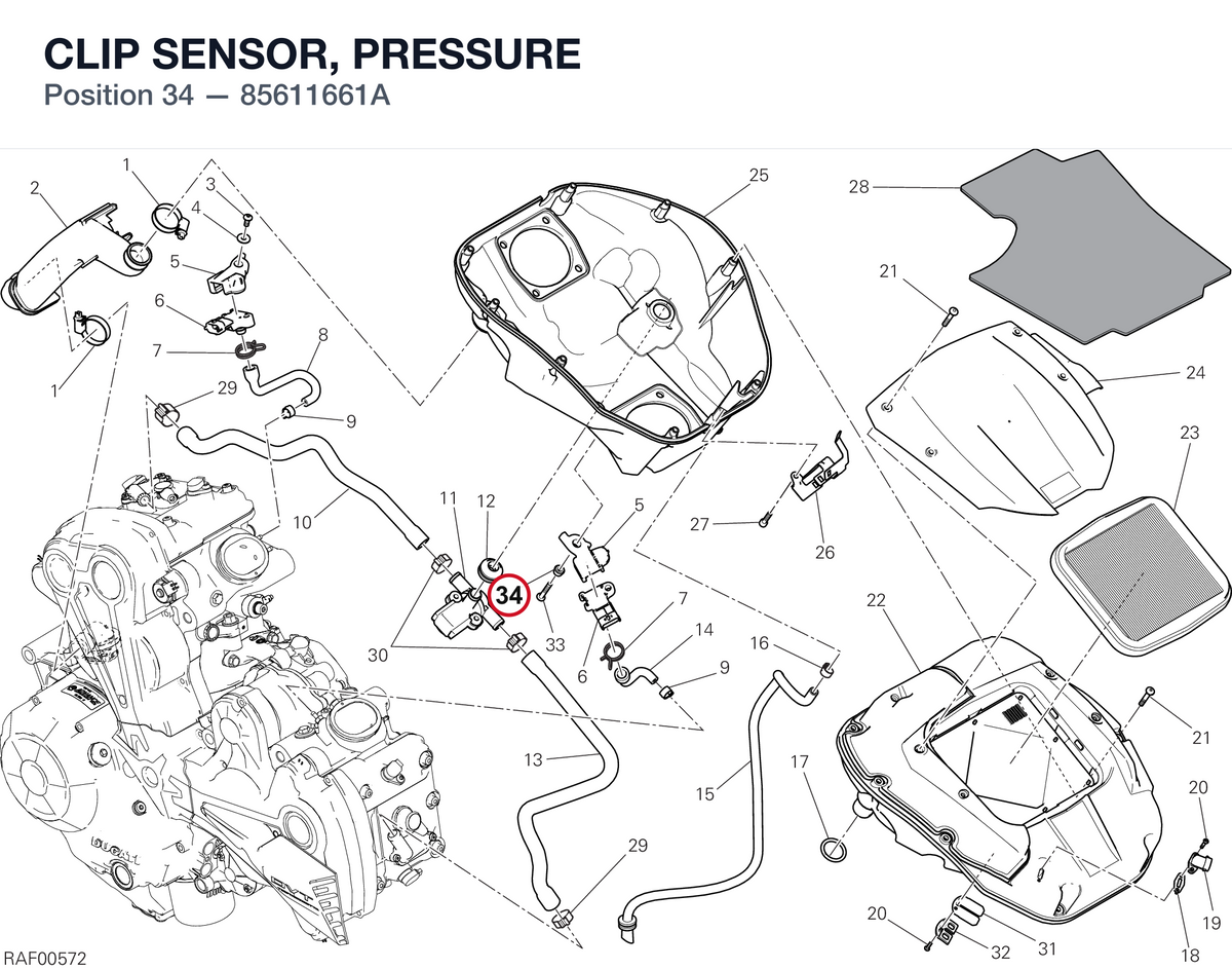 CLIP SENSOR, PRESSURE 85611661A diagram position