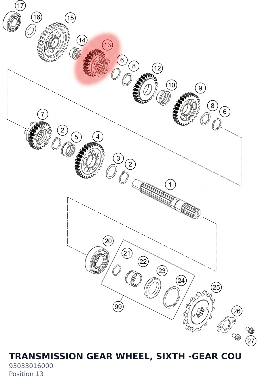 Diagram preview: TRANSMISSION GEAR WHEEL, SIXTH -GEAR COU (93033016000)