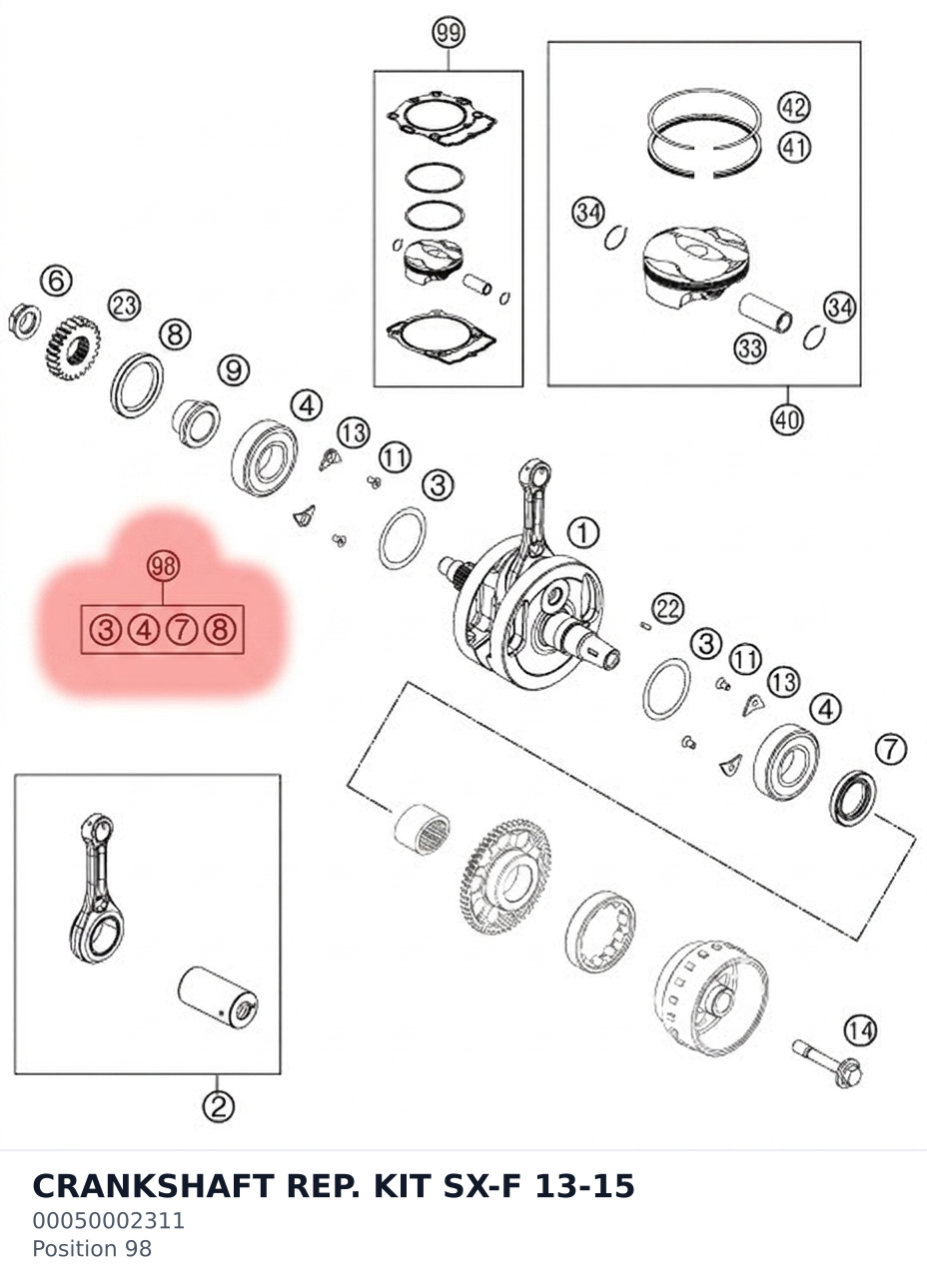 Diagram preview: CRANKSHAFT REP. KIT SX-F 13-15 (00050002311)