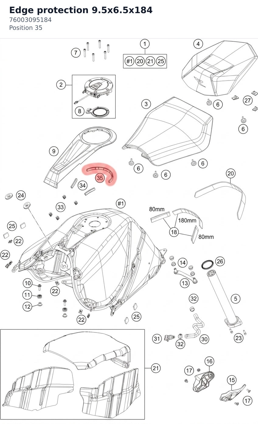 Diagram preview: Edge protection 9.5x6.5x184 (76003095184)