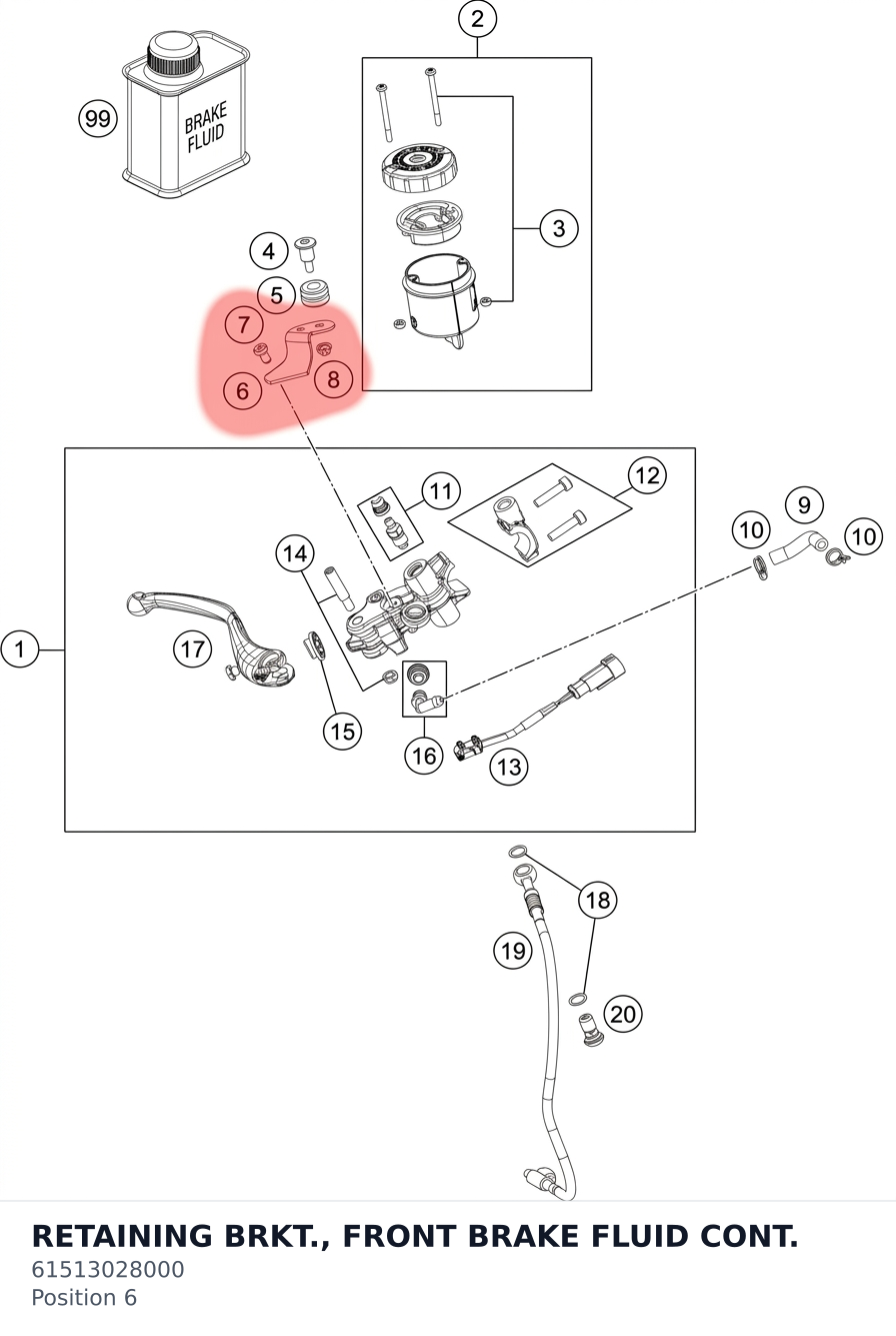 Diagram preview: RETAINING BRKT., FRONT BRAKE FLUID CONT. (61513028000)