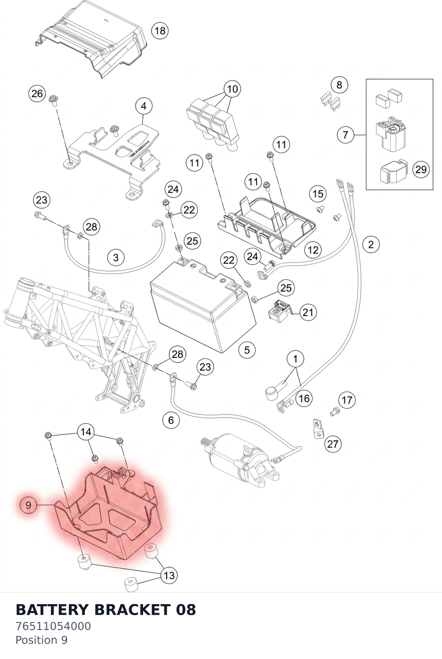 Diagram preview: BATTERY BRACKET             08 (76511054000)