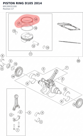 Diagram preview: PISTON RING D105          2014 (69130031100)