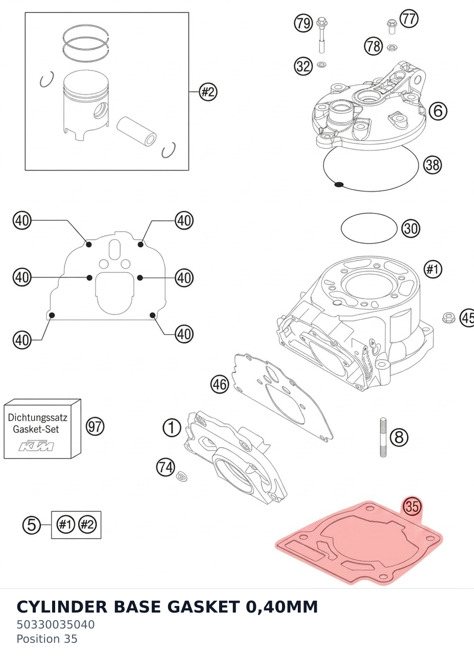 Diagram preview: CYLINDER BASE GASKET 0,40MM (50330035040)