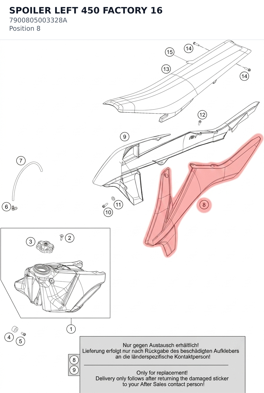 Diagram preview: SPOILER LEFT 450 FACTORY    16 (7900805003328A)