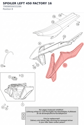 Diagram preview: SPOILER LEFT 450 FACTORY    16 (7900805003328A)
