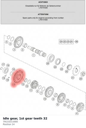 Diagram preview: Idle gear, 1st gear teeth 32 (79133211000)