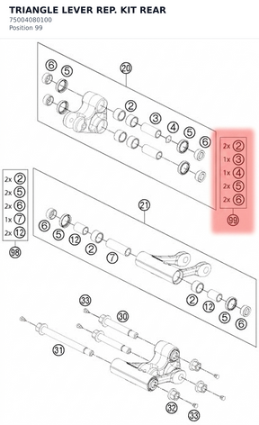 Diagram preview: TRIANGLE LEVER REP. KIT REAR (75004080100)