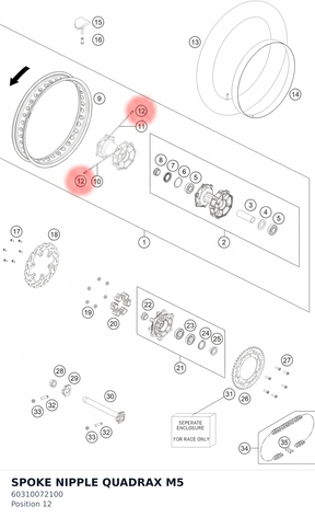 Diagram preview: SPOKE NIPPLE QUADRAX M5 (60310072100)