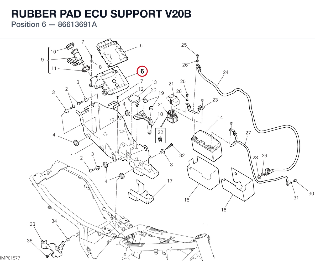 RUBBER PAD ECU SUPPORT V20B 86613691A diagram position