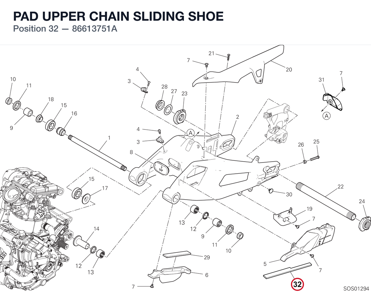 PAD UPPER CHAIN SLIDING SHOE 86613751A diagram position