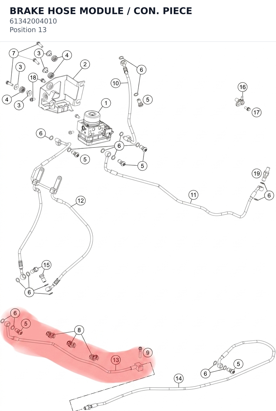 Diagram preview: BRAKE HOSE MODULE / CON. PIECE (61342004010)