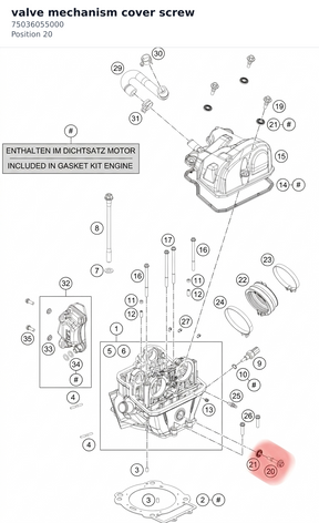 Diagram preview: valve mechanism cover screw (75036055000)